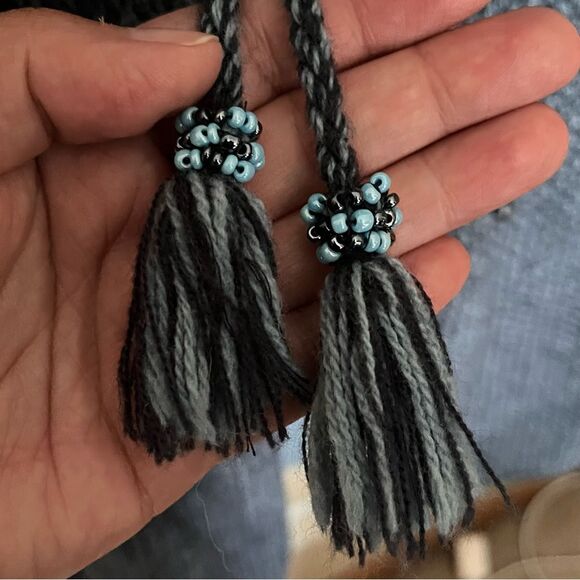 J. Jill Wool Blend Blue Knit Duster Cardigan Sweater with Tassel Ties Size Small - Picture 6 of 12